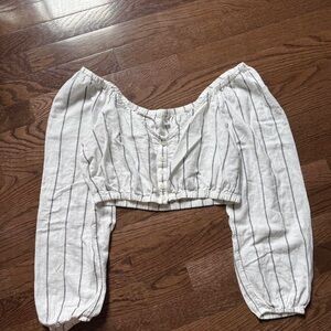 Striped White Button-Up Women's Top